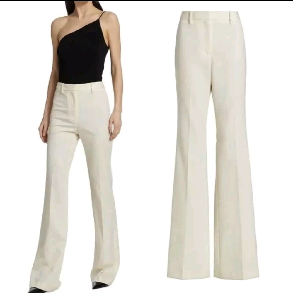Nili Lotan Arielle Virgin Wool Flare Wide Leg Trouser Pants Ivory Cream White 6
